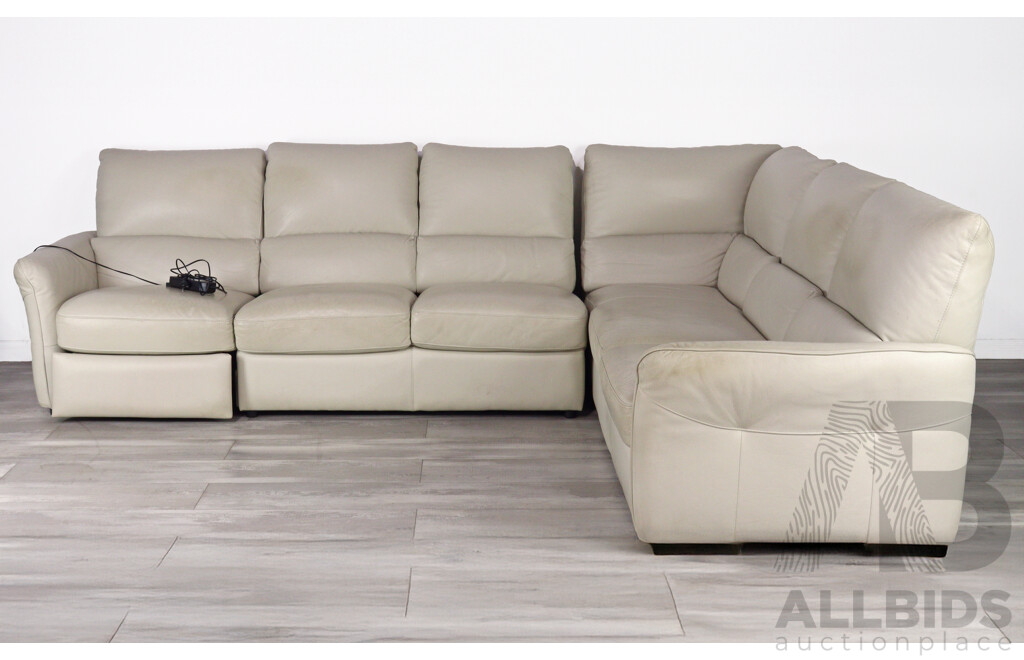 Large White Leather L Shaped Lounge