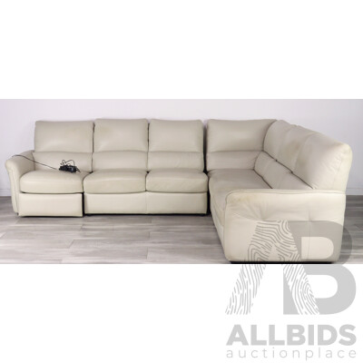Large White Leather L Shaped Lounge