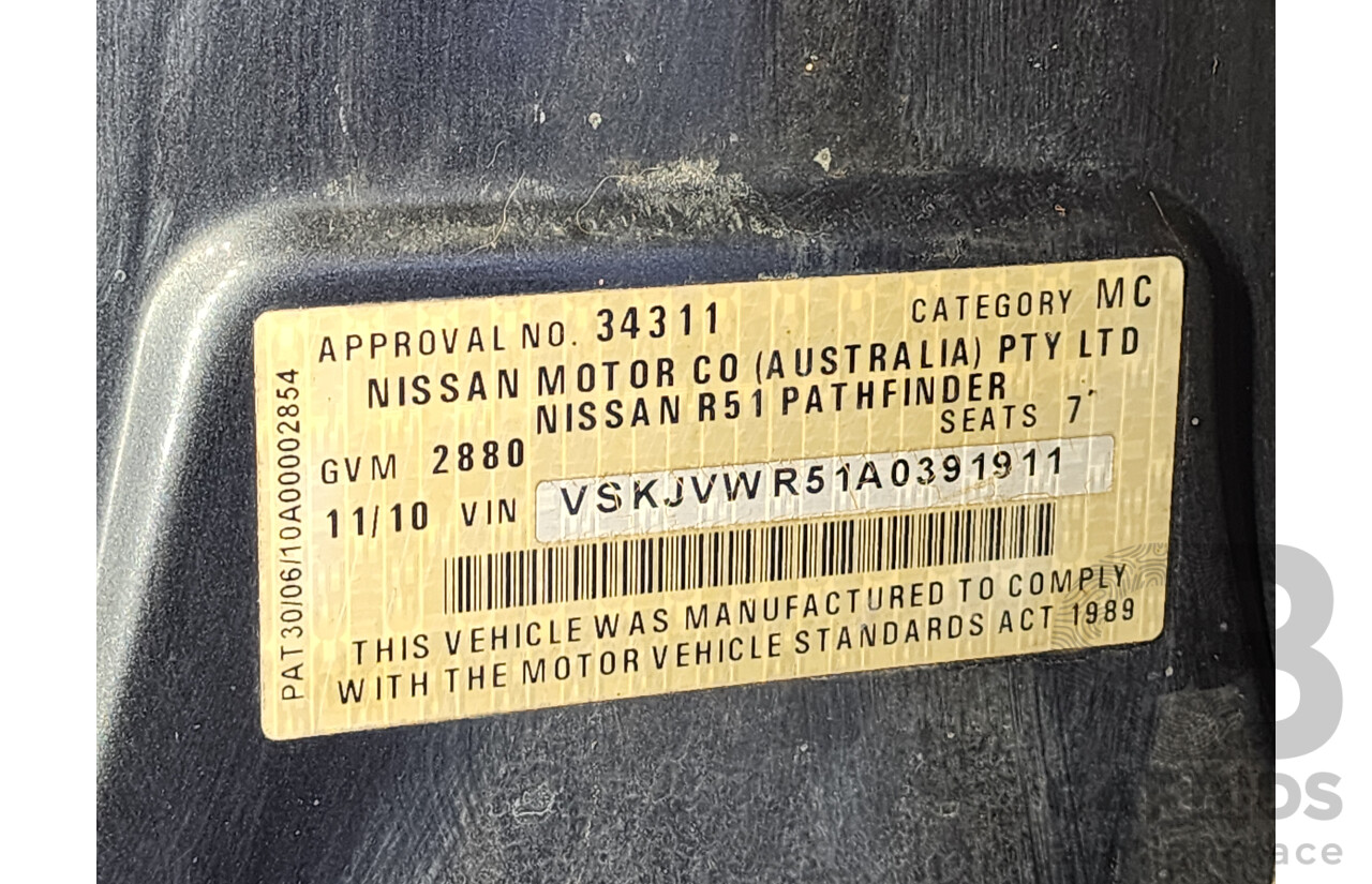11/2010 Nissan Pathfinder ST-L (4x4) R51 SERIES 4 4d Wagon Grey 2.5L