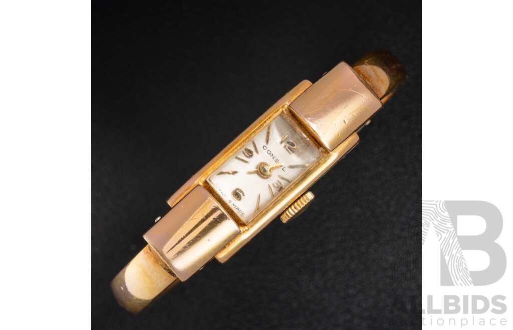 Vintage Consul Ladies Cuff Style Watch, Swiss Made, with Original Serial No. Slip Dated 1956