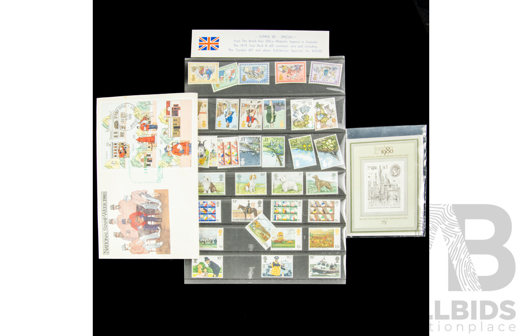 United Kingdom 1980 Sydpex Mint Stamp Sets and Mini Sheet with Australian 1980 Stamp Week Mini Sheet