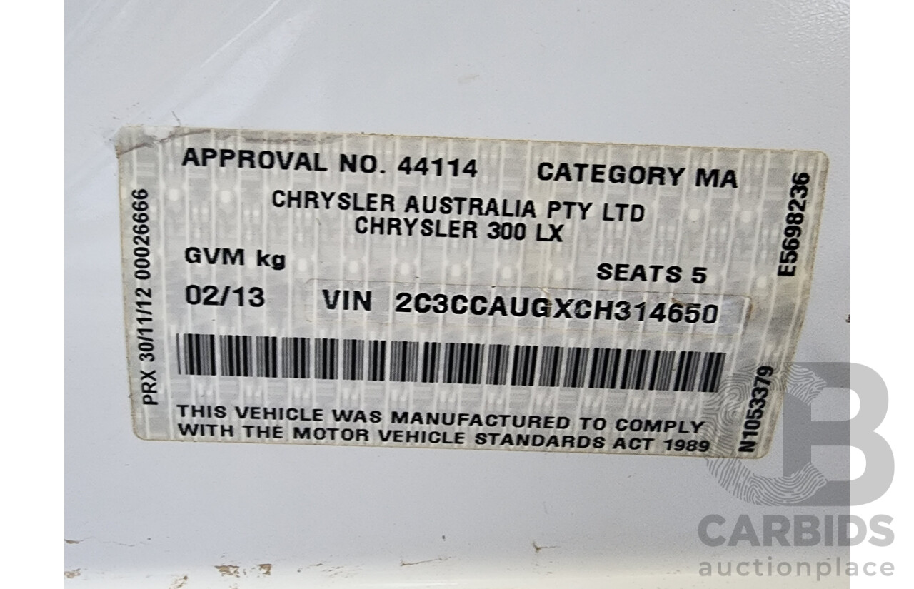 2/2013 Chrysler 300 C MY12 4d Sedan White 3.6L