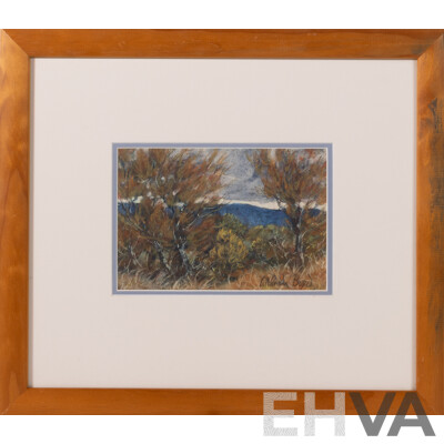 Lucinda Boyd, (20th Century, Australian, 1954-), Looking Towards Araluen Ranges Through Black She-Oaks, Sawyers Ridge, (c1998), Pastel on Canson Paper, 38 x 43 cm (frame)