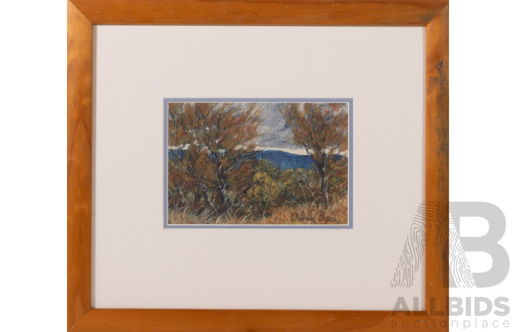 Lucinda Boyd, (20th Century, Australian, 1954-), Looking Towards Araluen Ranges Through Black She-Oaks, Sawyers Ridge, (c1998), Pastel on Canson Paper, 38 x 43 cm (frame)
