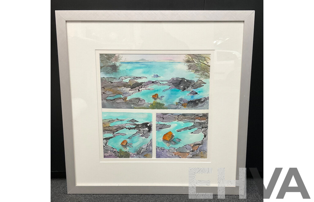 Janet Carter ''Fingal Bay'', Watercolour and Ink 60 x 60 cm (frame)