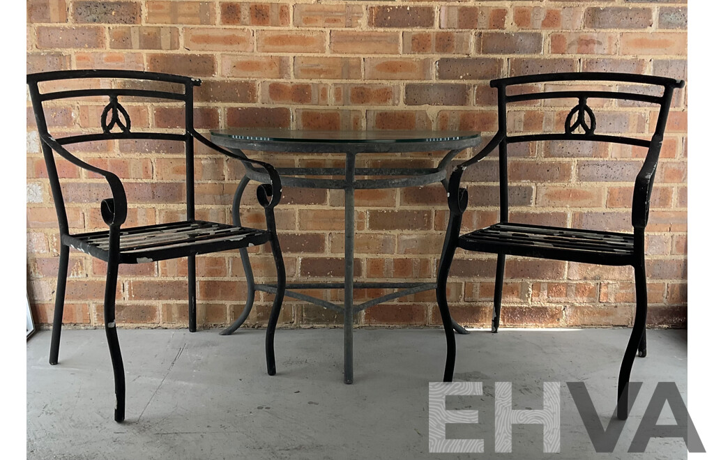 Three Piece Alloy Patio Suite with Glass Top Table