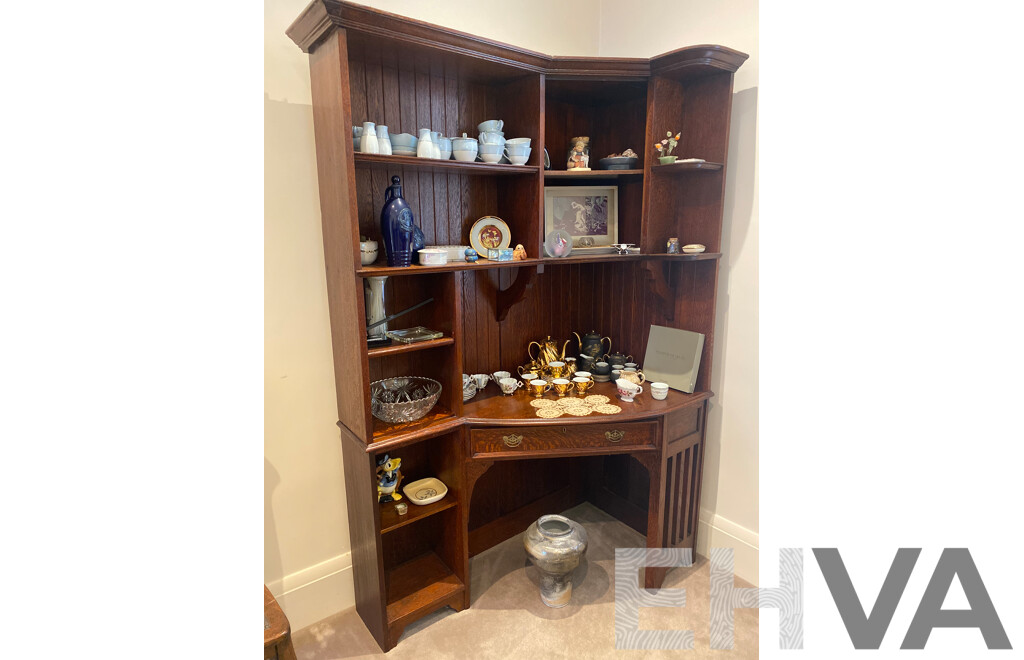 Oak Corner Display Cabinet and Desk