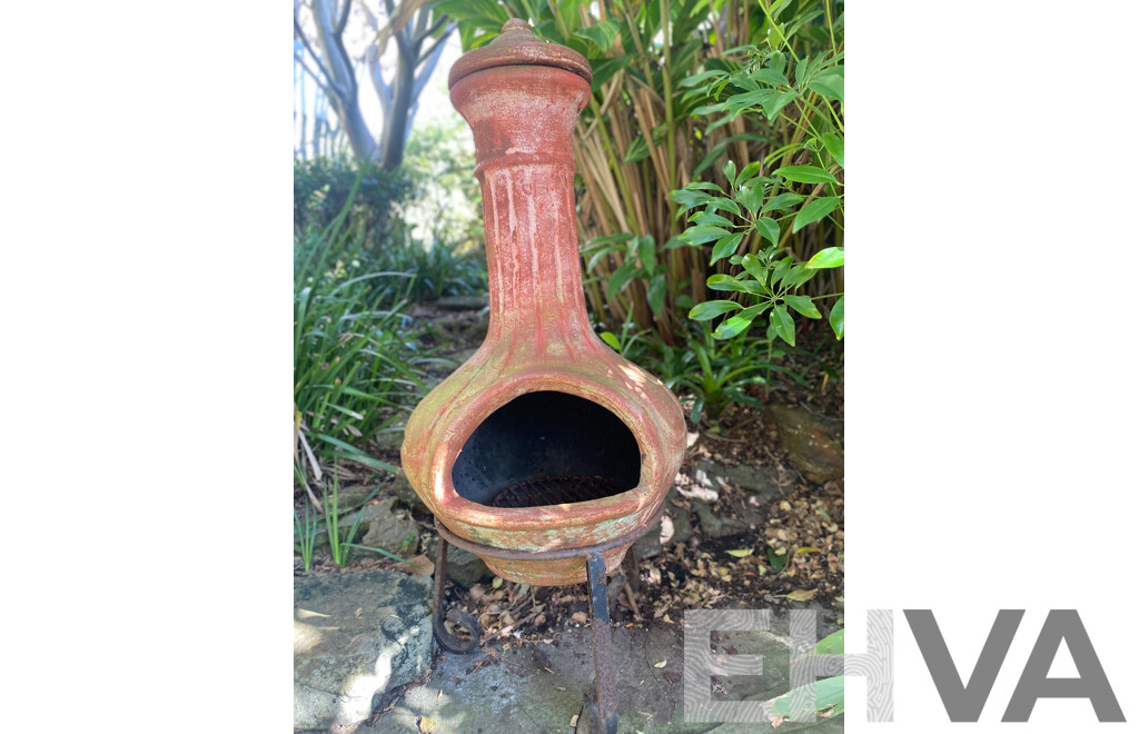 Terracotta Chimnea on Wrought Metal Stand