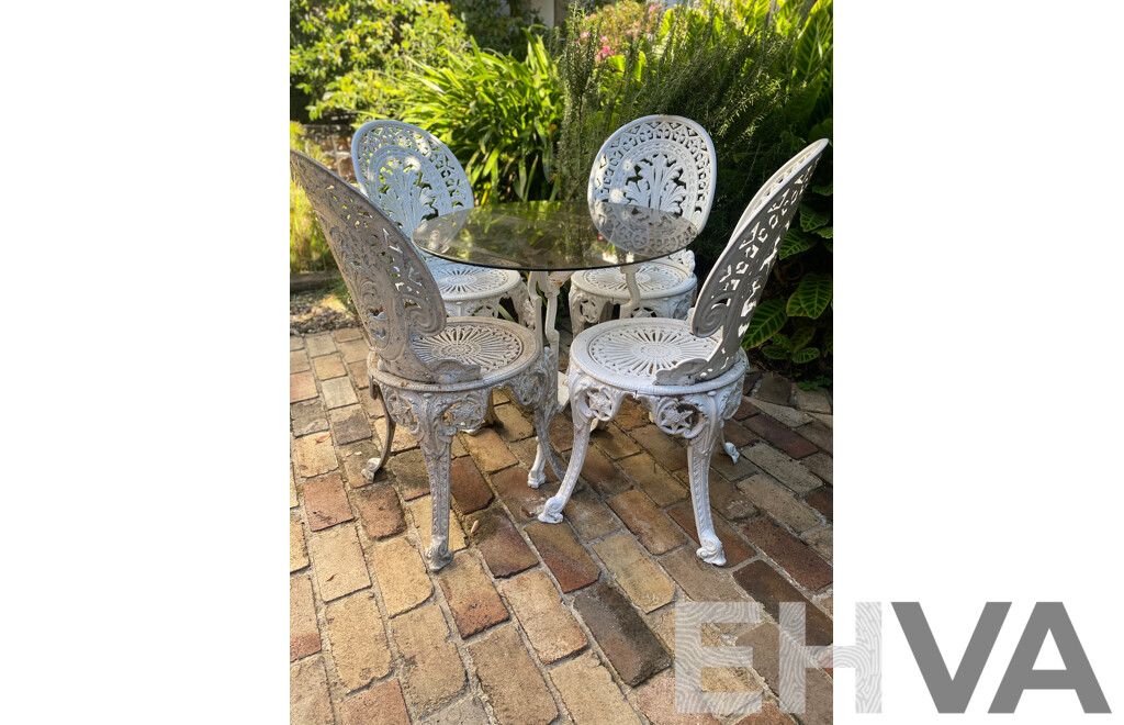 Five Piece Heavy Cast Alloy Patio Suite with Glass Top Table