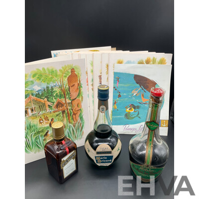 Collection of 1960's Matson Lines Cruise Ship Menus, Assorted Vintage Spirits - COINTREAU, MARIE BRIZARD and D'ARBON