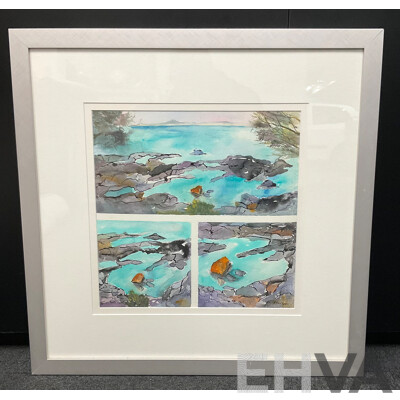 Janet Carter ''Fingal Bay'', Watercolour and Ink 60 x 60 cm (frame)