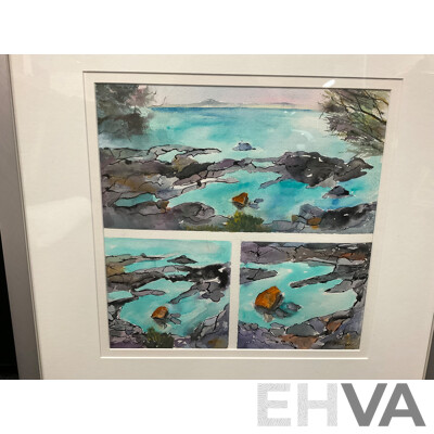 Janet Carter ''Fingal Bay'', Watercolour and Ink 60 x 60 cm (frame)