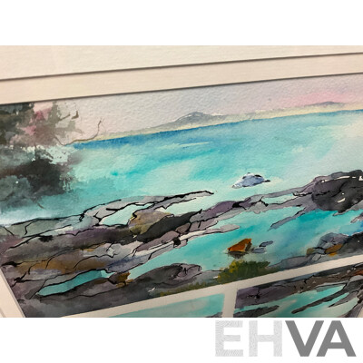 Janet Carter ''Fingal Bay'', Watercolour and Ink 60 x 60 cm (frame)