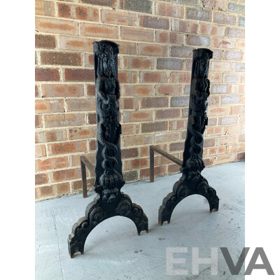 Antique Heavy Gauge Cast Iron Fire Dogs
