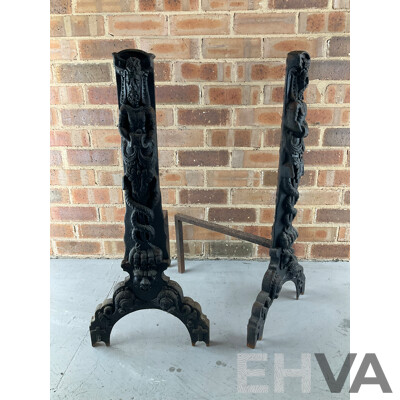 Antique Heavy Gauge Cast Iron Fire Dogs