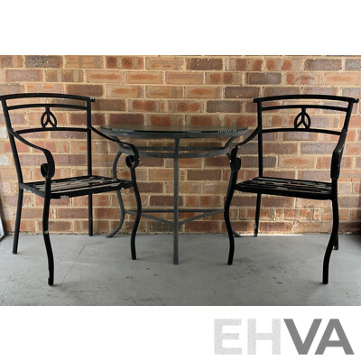 Three Piece Alloy Patio Suite with Glass Top Table