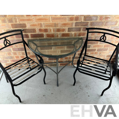 Three Piece Alloy Patio Suite with Glass Top Table
