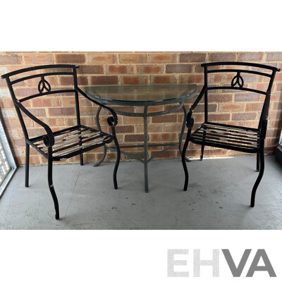 Three Piece Alloy Patio Suite with Glass Top Table