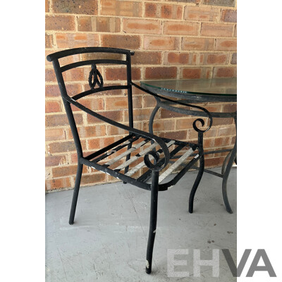 Three Piece Alloy Patio Suite with Glass Top Table