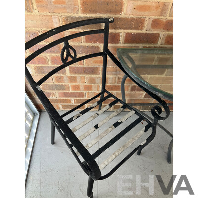Three Piece Alloy Patio Suite with Glass Top Table