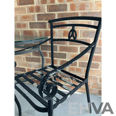 Three Piece Alloy Patio Suite with Glass Top Table