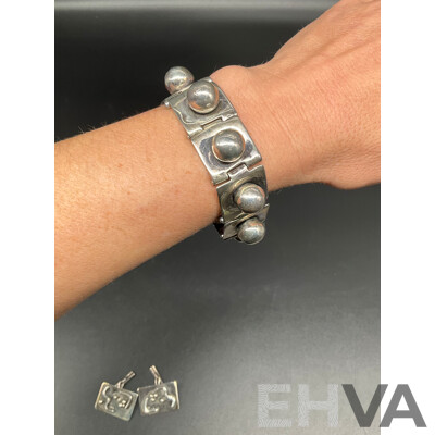 Vintage Mexican Silver Modernist Bracelet and Cuff Links