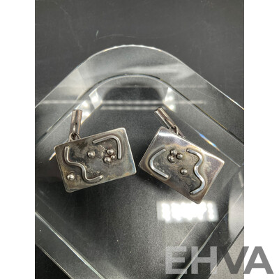 Vintage Mexican Silver Modernist Bracelet and Cuff Links