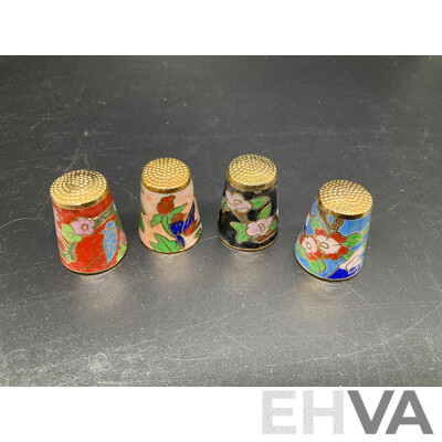 Set of Four Vintage Chinese Cloisonne Sewing Thimble, Bell, Metal Herat Keychain and QUARTZ Japan Vintage Aeroplane Table Clock ''Friend of the RFDS Southern Eastern Section'' - Lot of 4
