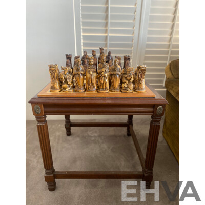 Oversize Composite Chess Set on Mahogany Side Table