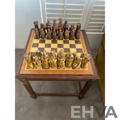 Oversize Composite Chess Set on Mahogany Side Table