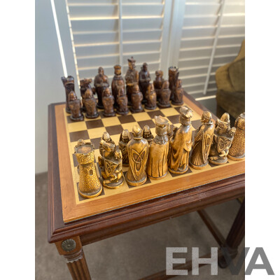 Oversize Composite Chess Set on Mahogany Side Table