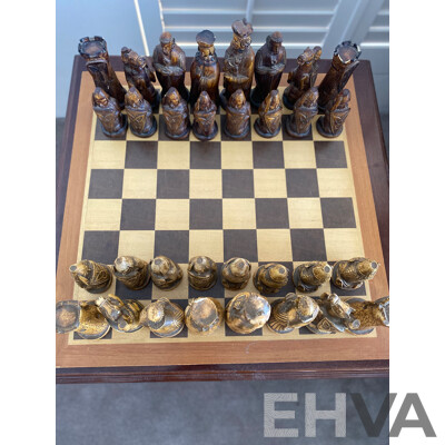 Oversize Composite Chess Set on Mahogany Side Table