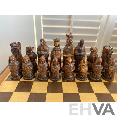 Oversize Composite Chess Set on Mahogany Side Table