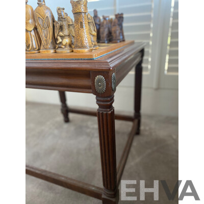 Oversize Composite Chess Set on Mahogany Side Table