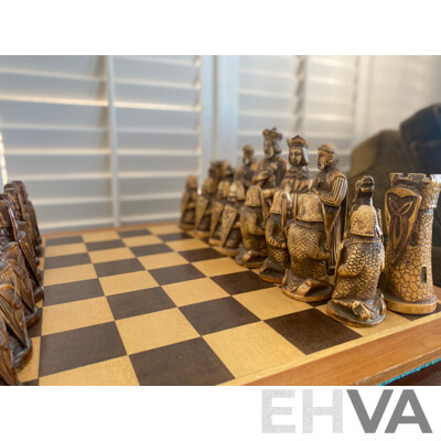 Oversize Composite Chess Set on Mahogany Side Table