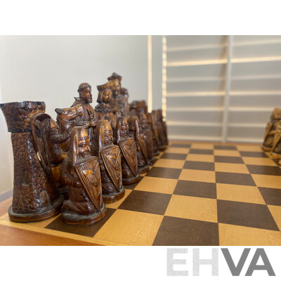 Oversize Composite Chess Set on Mahogany Side Table