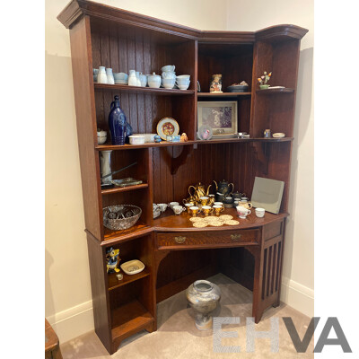 Oak Corner Display Cabinet and Desk