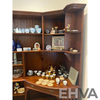 Oak Corner Display Cabinet and Desk