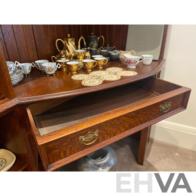 Oak Corner Display Cabinet and Desk