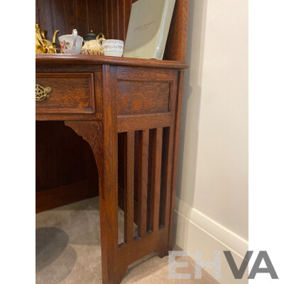 Oak Corner Display Cabinet and Desk