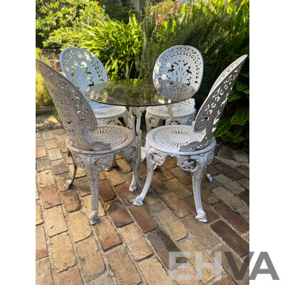 Five Piece Heavy Cast Alloy Patio Suite with Glass Top Table