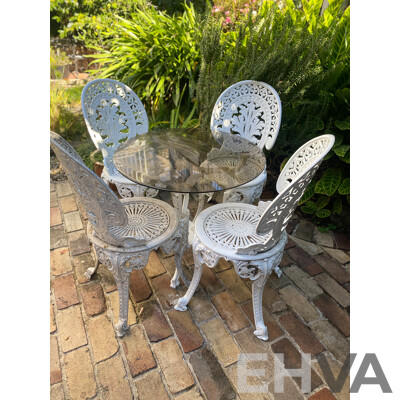 Five Piece Heavy Cast Alloy Patio Suite with Glass Top Table