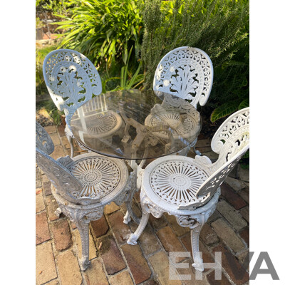 Five Piece Heavy Cast Alloy Patio Suite with Glass Top Table