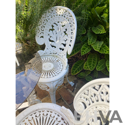 Five Piece Heavy Cast Alloy Patio Suite with Glass Top Table