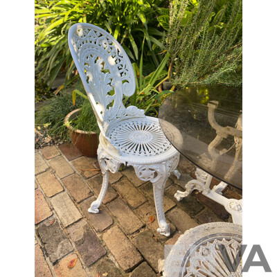 Five Piece Heavy Cast Alloy Patio Suite with Glass Top Table