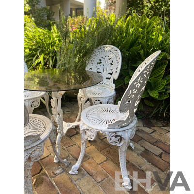 Five Piece Heavy Cast Alloy Patio Suite with Glass Top Table