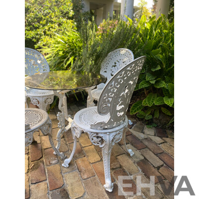 Five Piece Heavy Cast Alloy Patio Suite with Glass Top Table
