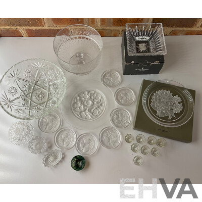 Collection of Bowls, Plates and Glasses - Including Waterford Crystal Lismore Bowl, HOYA Crystal,  Moss Agate Bowl and More  - Lot of 11