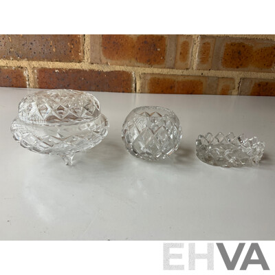 Collection of Bowls, Plates and Glasses - Including Waterford Crystal Lismore Bowl, HOYA Crystal,  Moss Agate Bowl and More  - Lot of 11