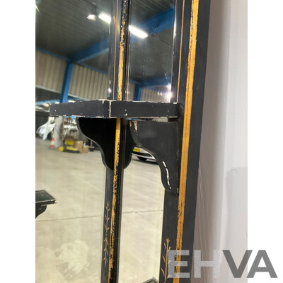 Ebonised and Gilt Handpainted Mantel Mirror with Shelves 